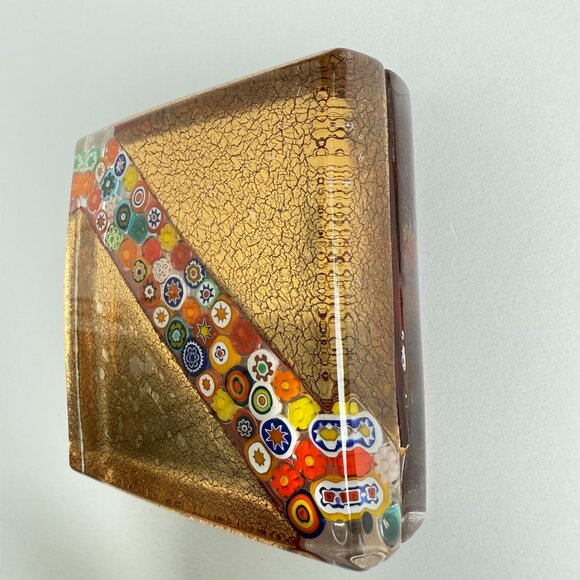 Vintage Murano Millefiori 22k Gold Leaf Square Paperweight - Picture 3 of 3
